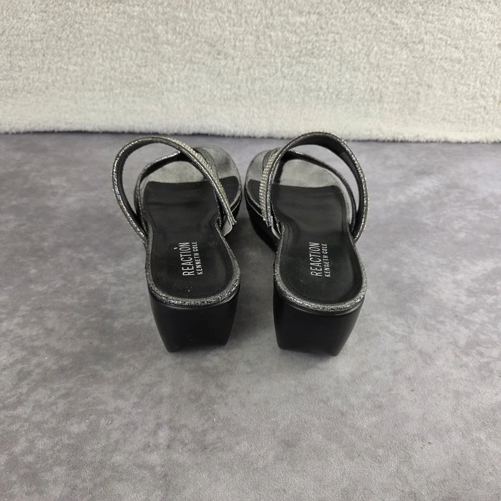 Kenneth Cole Reaction Pepea Cross Jewel Silvr Rhinestone Wedge Sandals RL24PCJ02